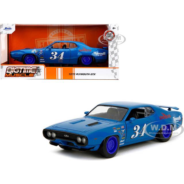 1972 Plymouth GTX 34 Blue with Graphics "Bigtime Muscle" Series 1/24 Diecast Model Car by Jada