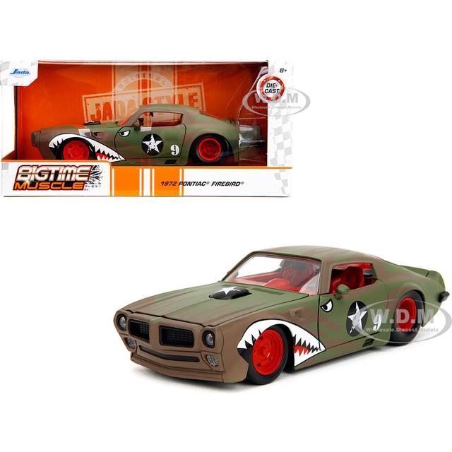 1972 Pontiac Firebird 9 Green Camouflage Flames with Graphics and Red Interior "Bigtime Muscle" Series 1/24 Diecast Model Car by Jada