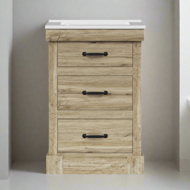 Teamson Home - Donovan 24' Single Bathroom Vanity with Integrated Square Sink and Two Drawers, Light Oak