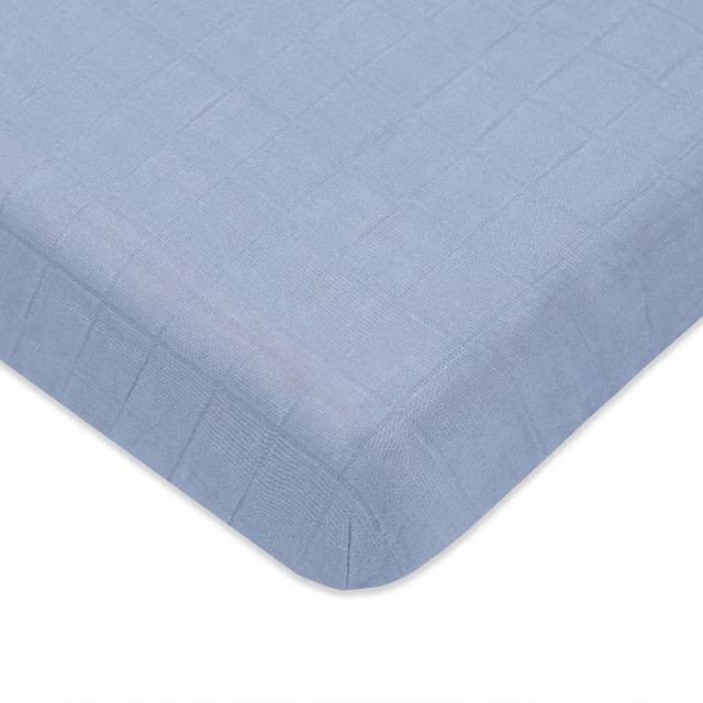 Babyletto 100% Organic Cotton Mini Crib Sheet  GOTS-Certified  Fitted 360  Ultra-Soft and Breathable Muslin - Dewdrop Blue