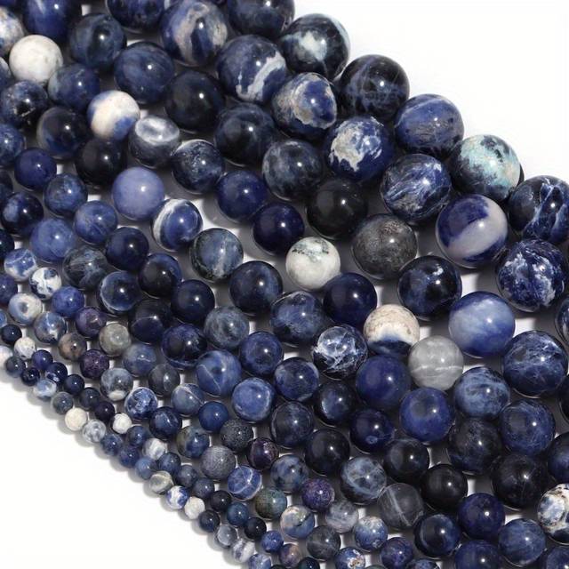 TEMU Gemstone Beads For Jewelry Making – 4mm To 12mm Round Polished Beads, 15" Strand, With Marble-like Patterns, Smooth , Crafting And Diy Projects