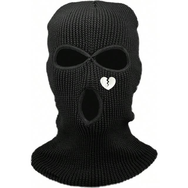 SHEIN 1pc Cycling Knit Ski Mask 3 Hole Balaclava Knitted Full Face Cover &#34;Heart&#34; Embroidery Winter Windproof Neck Warmer Thermal Halloween Valentine&#39;s Day