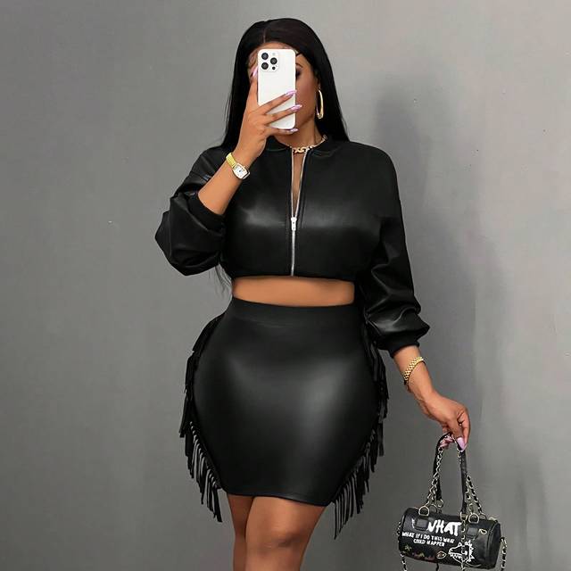 Slaydiva Elegant & Party & Formal Occasion Slim Fit Solid Black High Waist Fringe Patchwork Side Split Back Long Skirt For Women