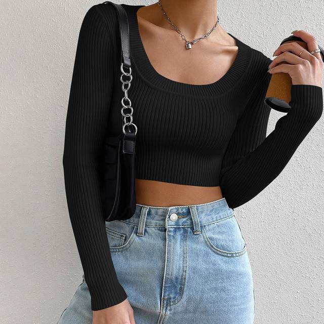 SHEIN Scoop Neck Ribbed Knit Crop Jumper