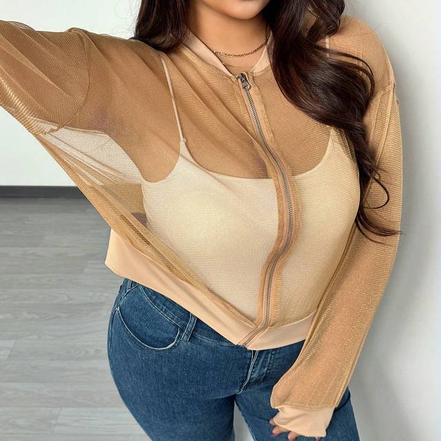 SHEIN Plus Size Color-Block Sequin Fitted Jacket