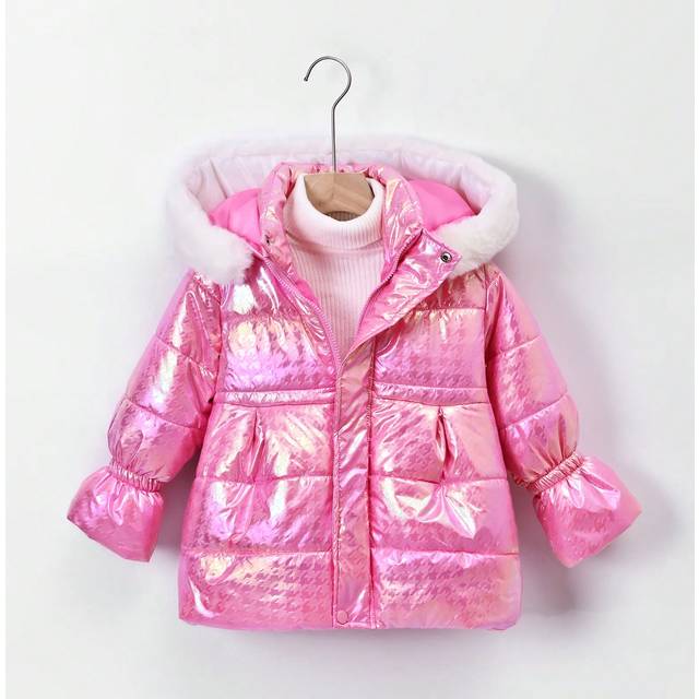SHEIN Young Girl Metallic Hooded Padded Coat Without Sweater