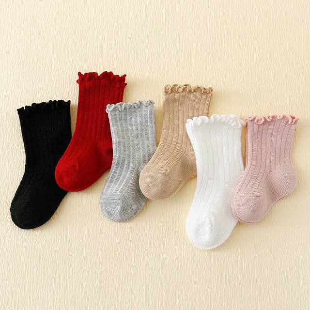 SHEIN 6pairs Baby Girls&#39; Bubble Mouth & Lace Edge Knee High Socks