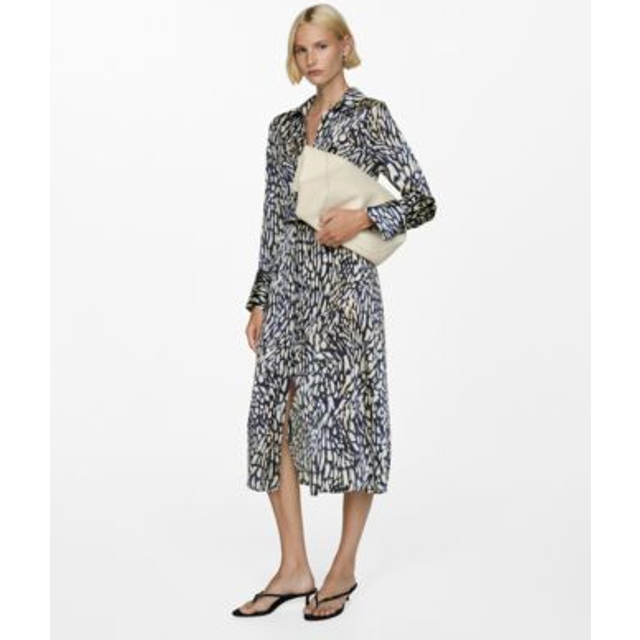 Mango Satin Wrap Midi Dress - Blue/White - 10