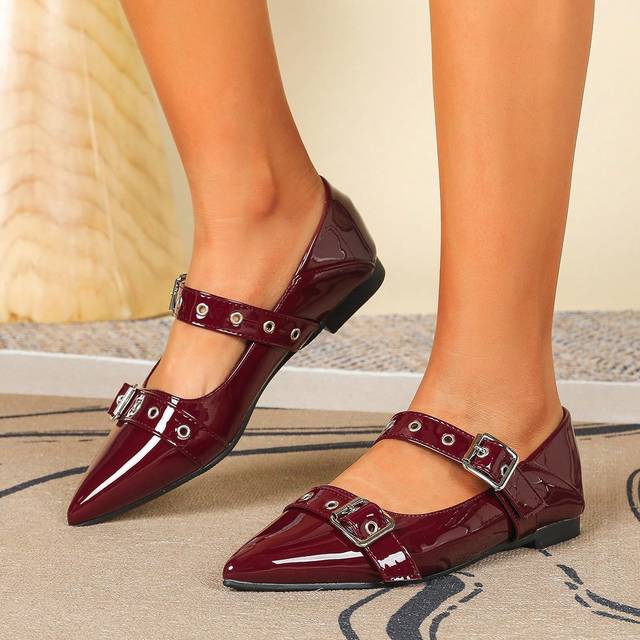 SHEIN Women Black, Red, Burgundy Pointed Toe Flats, Low Vamp Professional, Office Wear Casual Soft Leather Soft Bottom Shoes, Flat Oxfords For Plus Size 41-