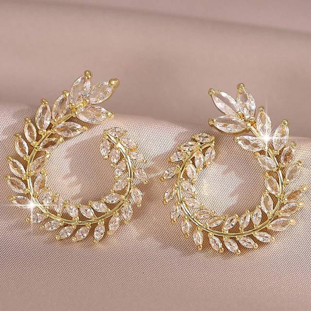 SHEIN 1 Pair Luxury Round Branch Cubic Zirconia Stud Earrings For Women Dresses Mother Day Gift