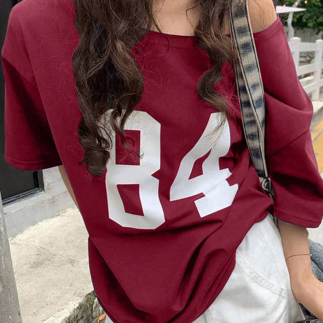 SHEIN Teen Girls&#39; Asymmetric Collar Number Print Loose Casual T-Shirt