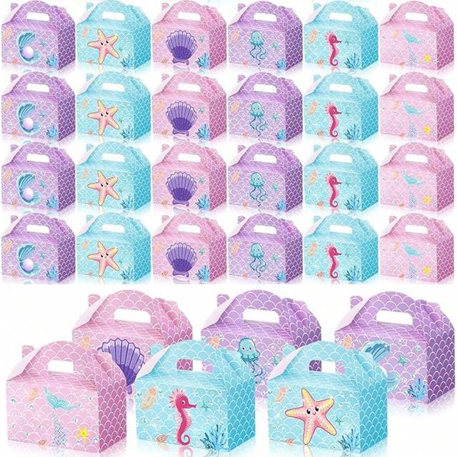 SHEIN 6/12/18/24/30/36Pcs Mermaid Party Gift Box Shell Faux Pearl Mermaid Gift Bag Candy Gift Box Party Gift Ocean Mermaid Gift Box With Handle For Underwat