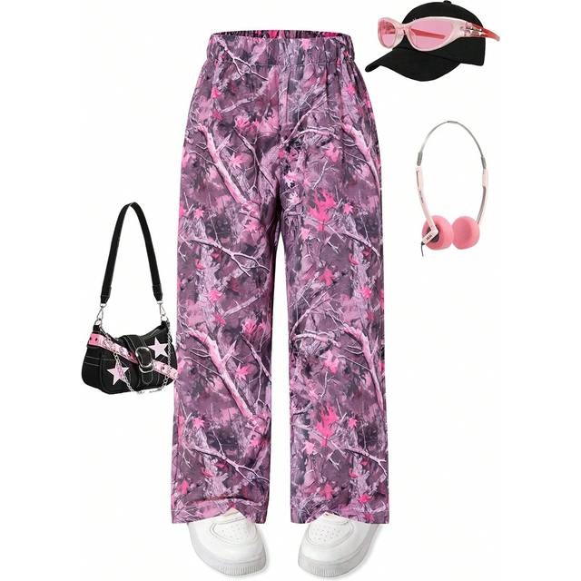 SHEIN Young Girl Streetwear Ruined Camouflage Dark Style Casual Versatile Loose Fit American Hip Hop Pants, Suitable For Street, Autumn, Winter, Everyday
