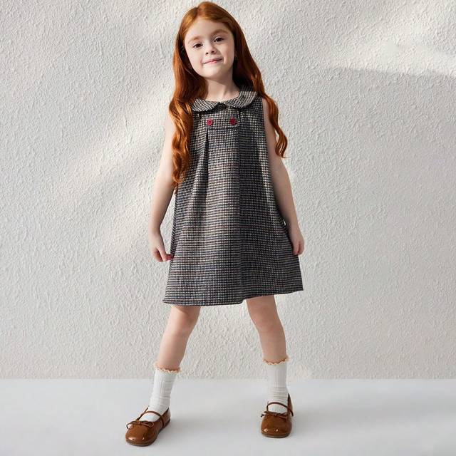 Blossori Young Girls&#39; Elegant Wine Red Woven Loose Peplum Collar Jumper Dress For Autumn/Winter
