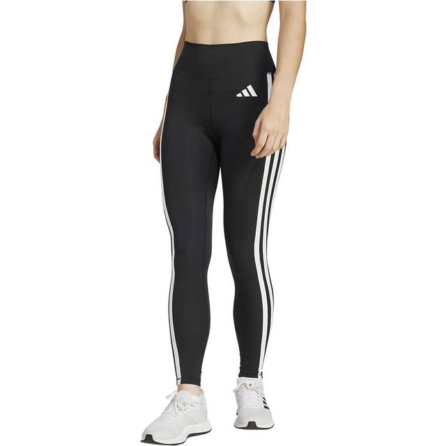 Adidas Womens Training Optime Essentials 3 Stripe Tights - Black - Black/White - XL
