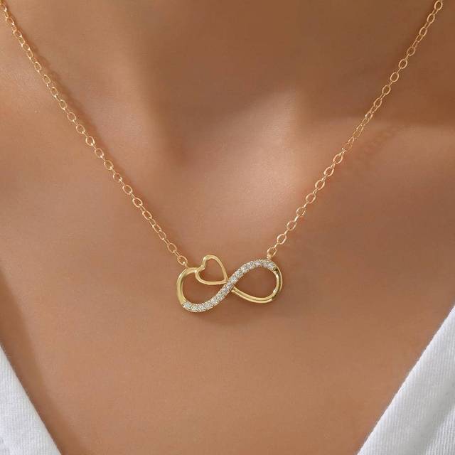 SHEIN 1pc Fashion Copper Rhinestone Infinity Symbol Pendant Necklace For Women For Daily Decoration Copper Jewelry