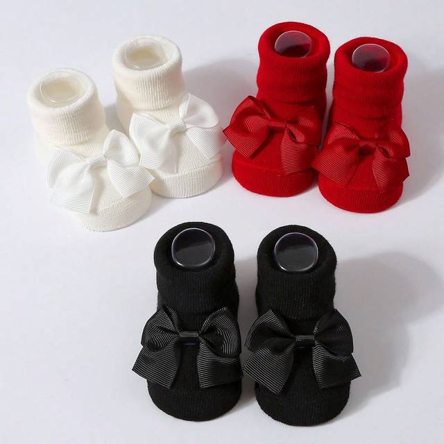 SHEIN 3pcs/8pcs Baby Socks, Girls Princess Mid-Calf Socks With Bowknot, Non-Slip Floor Socks