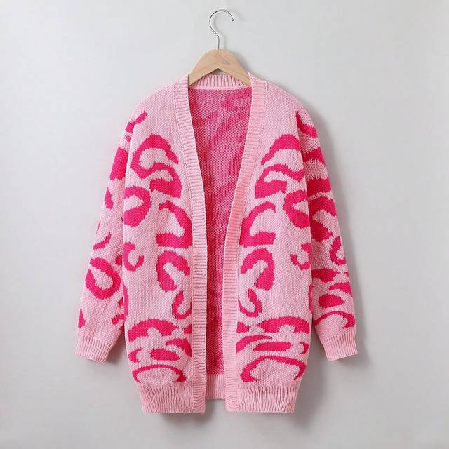 SHEIN Tween Girl Allover Pattern Drop Shoulder Duster Cardigan
