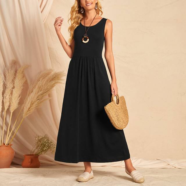 EMERY ROSE Scoop Neck Solid Dress,Tea Party Dress,Summer Dresses For Women