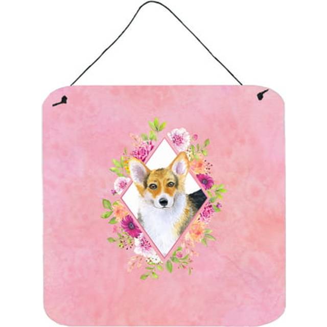 """""Caroline's Treasures Corgi Pink Flowers Door Hanging Prints wall-decor  Multicolor"""""