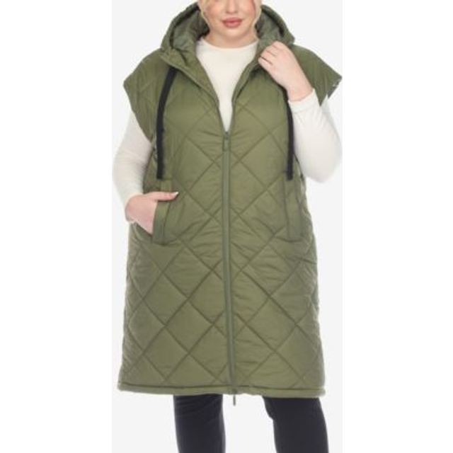 White Mark PS8931-06-1X Womens Plus Size Diamond Quilted Hooded Puffer Vest, Olive - 1X