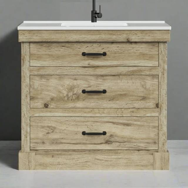 Teamson Home Donovan 36" Single Bathroom Vanity with Integrated Square Sink and Two Drawers, Light Oak