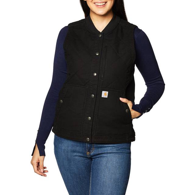 Carhartt womens Rugged Flex Relaxed Fit Canvas Insulated Rib Collar Vest Work Utility Outerwear  Black  3X-Large