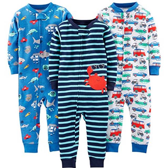 Simple Joys by Carter's Baby Boys' 3-Pack Snug Fit Footless Cotton Pajamas  Blue Sea Life/Navy Stripe/White Cars  24 Months