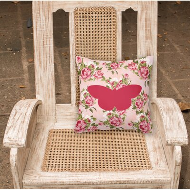 Caroline's Treasures BB1044-RS-PK-PW1414 Butterfly Shabby Chic Pink Roses Pillow  14 x 14  Multicolor