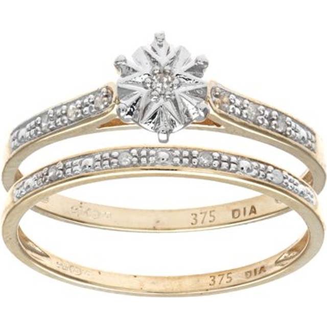 (M) Jewelco London 9ct Yellow Gold 0.05ct Diamond Bridal Set Ring - PR0AXL8633Y