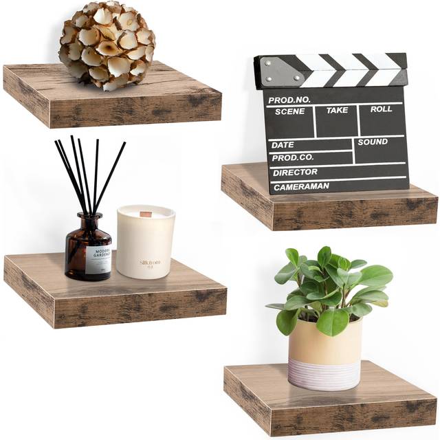 Sorbus Square Floating Shelf for Wall  4 Small Shelves with Invisible Mounting Brackets for Living Room Decor  Bedroom  Bathroo