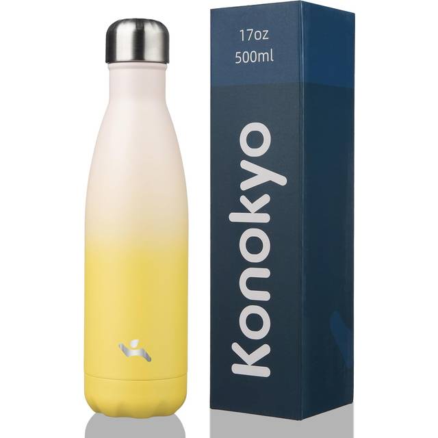 Konokyo Insulated Water Bottles 17 oz Double Wall Stainless Steel Vacumm Metal Flask for Sports Travel Lemon