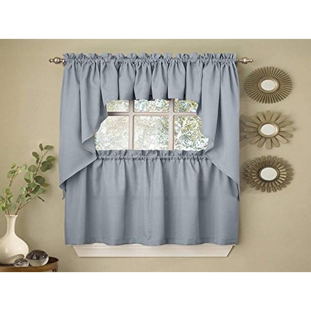 Sweet Home Collection Opaque Rib Cord Kitchen Curtains Swag Pair  Ribcord Blue