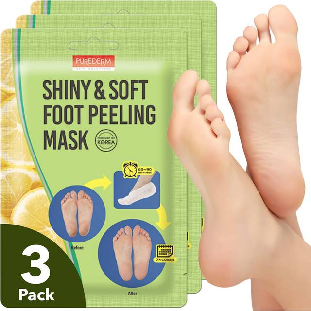 Purederm Shiny & Soft Foot Peeling Mask (3 pack) - For smooth and moist baby skin with Exfoliating peel off Calluses  Dry Skin  Cracked Heels - Men an