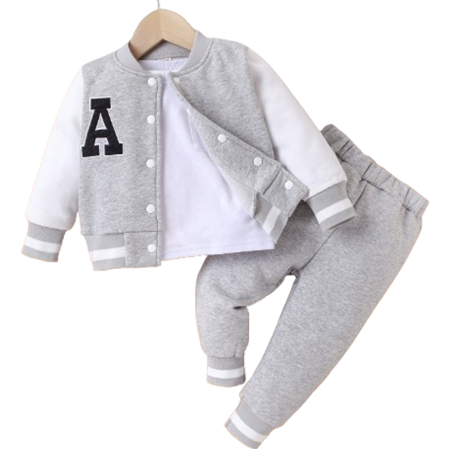SHEIN Baby Boy Letter Patched Thermal Lined Bomber Jacket & Joggers