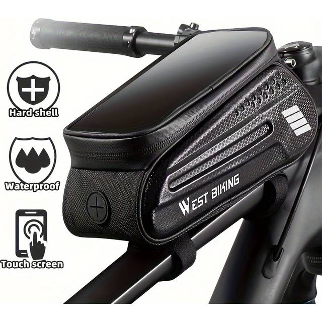TEMU Large Capacity Bicycle Top Tube Bag, Screen Bag, Mtb Road Cycling Hard Shell Front