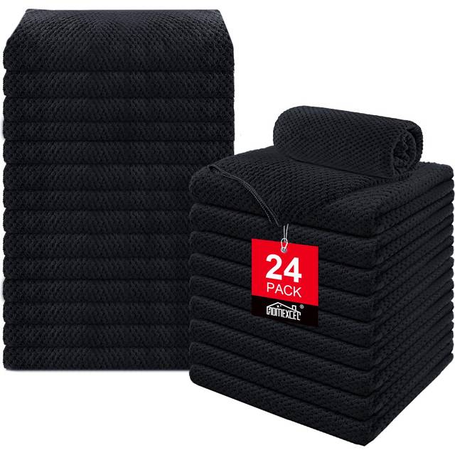 HOMEXCEL Soft Salon Towels 24 Pack  (16 x 27 Inches) Microfiber Highly Absorbent Barber Towel  Black Fast Dry Hand Towels for Salons  Gym  Spa  Pool