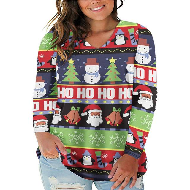 Women's Plus Size Tops Ugly Christmas T Shirts Long Sleeve Blouse Tunics 26W 01A