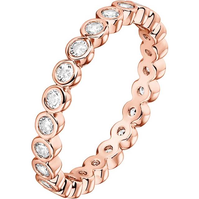 PAVOI 14K Rose Gold Plated Cubic Zirconia Love Ring - 2.8mm Stackable Bands for Women - Gold Eternity Rings for Women  Size 5