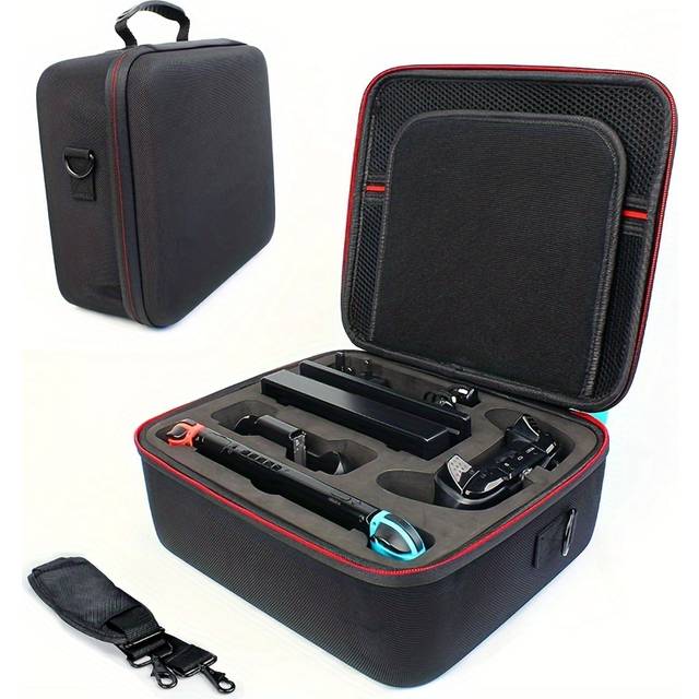 TEMU Eva Hard Shell Carrying Case For For Switch Oled & Accessories - Portable, Protective Travel Storage Bag With Shoulder Strap, Multi-compartment Organizer, And Handle