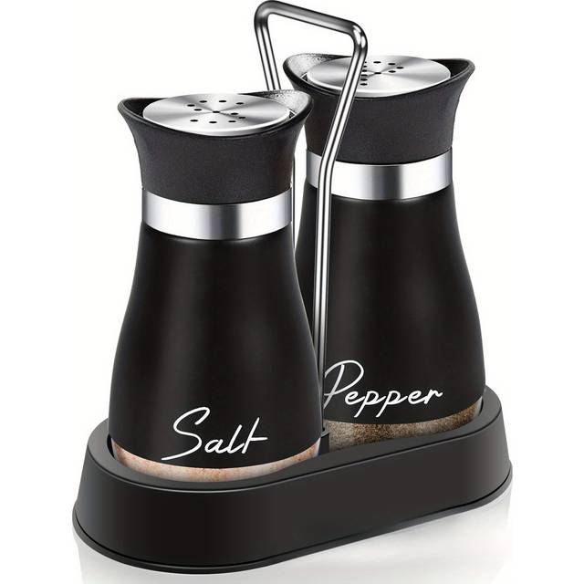 TEMU Kitchen Stainless Steel And Glass Salt And Pepper Seasoning Jar Set With Holder. Suitable For Kitchen Gadgets Cooking Table Housewarming Gifts Christmas Decorations