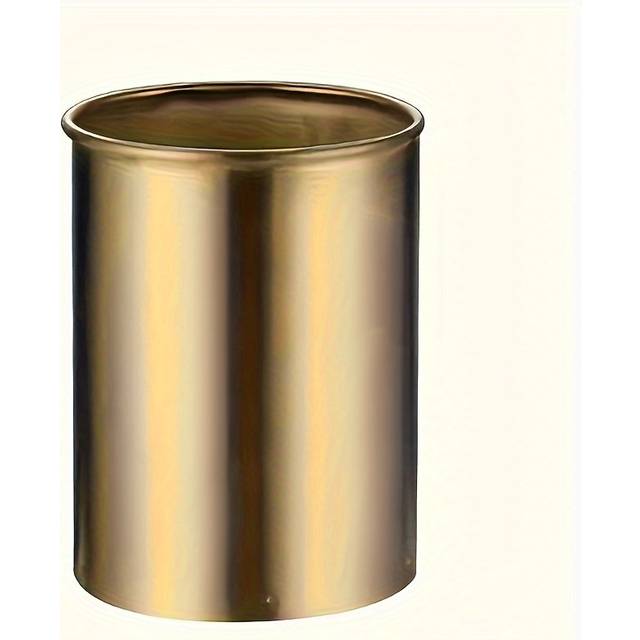 TEMU 1pc Pencil Cup Holder Office Desk Storage Box, Golden Pen Pot Pen Holder Container Desktop Stationery Storage Box Makeup Brush Holder, Stainless Steel, Golden