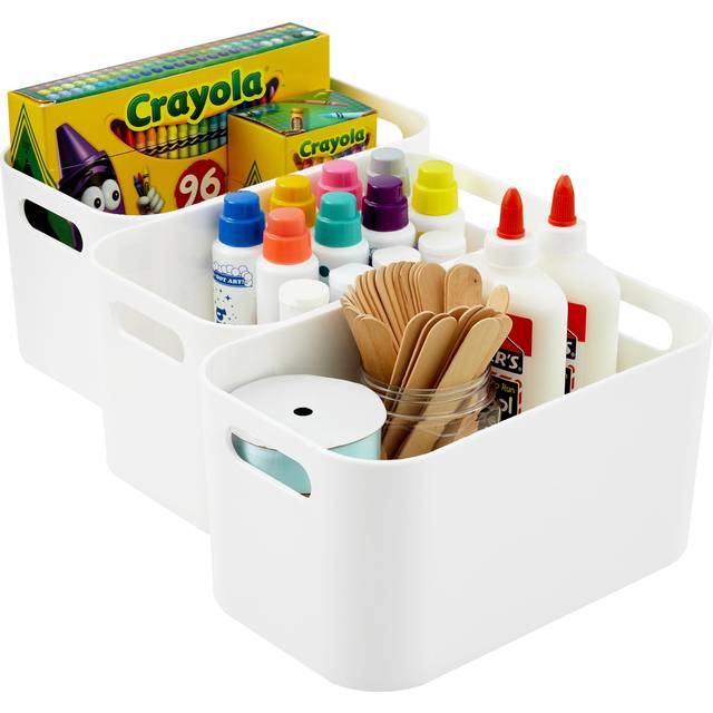 STORi 10 x 6 Open Plastic Organizer Bin Set of 3 White  Rectangular Arts  Crafts Storage Container with PassThrough Han