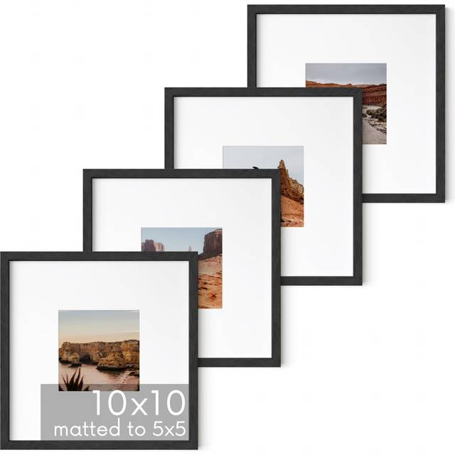 HAUS AND HUES Solid Oak Wood 10   x10   Picture Frames Matted to 5   x5    Set of 4  Square Picture Frames 10x10  Black Frames