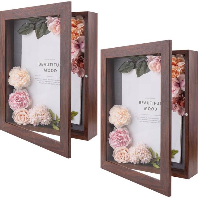 Golden State Art  11x14 Shadow Box Frame Display Case  2-inch Depth  Great for Collages  Collections  Mementos  6 Pins Included Brown  2 Pack