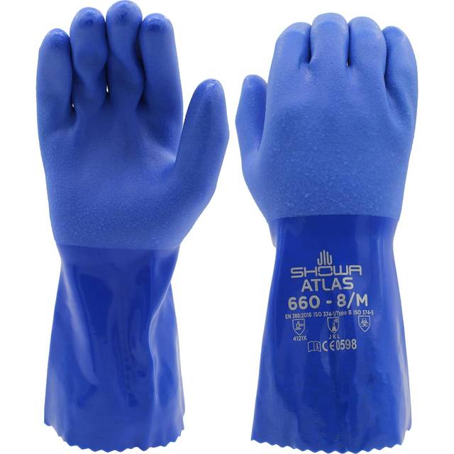 SHOWA Size 9 Blue ATLAS Cotton Lined 1.3 mm Cotton And PVC Chemical Resistant Gloves  Large