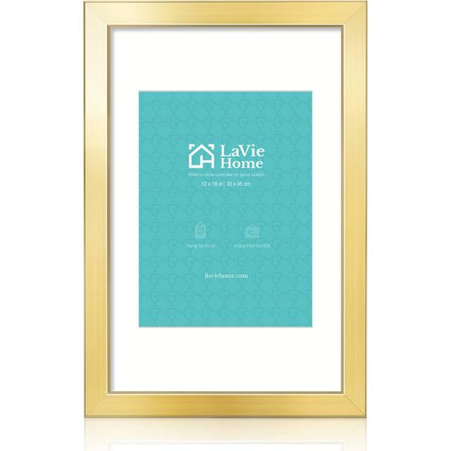 LaVie Home 12x18 Picture Frame Gold Poster Frame Display Pictures 9x12 with Mat or 12x18 Without Mat  Stable and Sturdy Frame and Polished Plexiglass