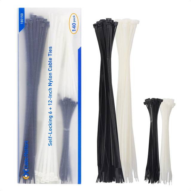 Cable Matters 140-Pack Cable Ties for Indoor and Outdoor  6  12-Inch Self-Locking Nylon Zip Ties Assorted Sizes  Wire Ties  Tie Wraps for Multiple Use