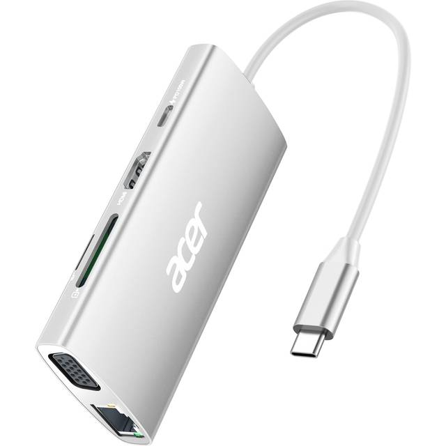 Acer USB C-hubb med 4k @30Hz HDMI, 9-i-1 USB C till Ethernet-adapter, 5 Gbps USB-A 3.1-dockningsstation, PD 100 W laddning, SD-kortläsare, USB till VGA-splitter för MacBook, Acer, bärbara datorer, yta