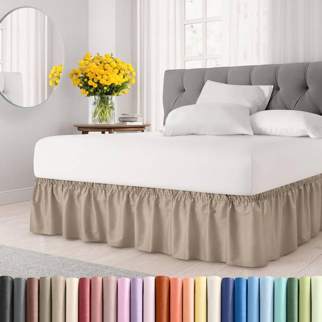 Wrap Around Dust Ruffle Bed Skirt - Cream - Bed Skirt for Full Size Beds with 15 in. Drop - Easy Fit Elastic Strap - Pleated Bedskirt with Brushed Fab